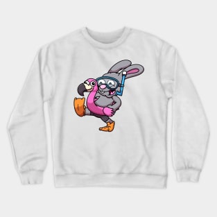 Rabbit In Scuba Outfit With Flamingo Swimming Ring Crewneck Sweatshirt
